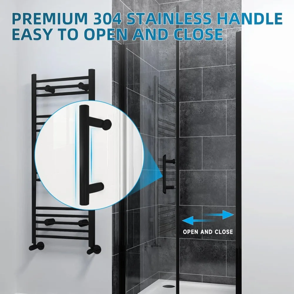 Adjustable 33.5-35 in.W x 72 in.H Frameless Pivot Shower Door,Matte Black Hardware Finish, Clear Tempered Glass Shower Enclosure 4
