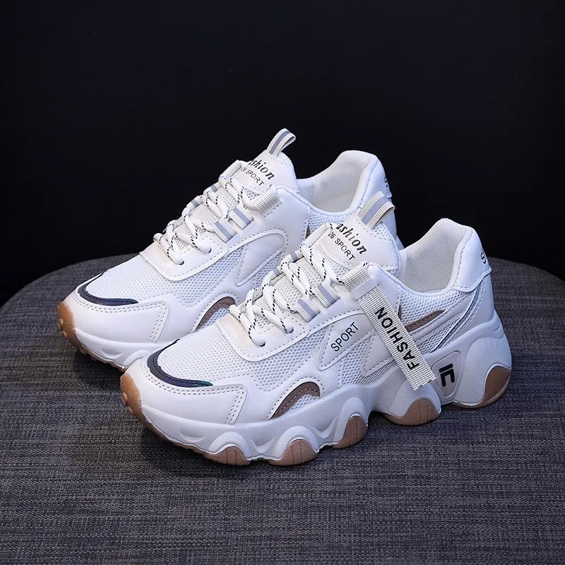 Zapatillas Mujer Sneakers Mesh Platform Sneakers Leather Shoes Breathable Casual Sports Shoes Women Flats 1629
