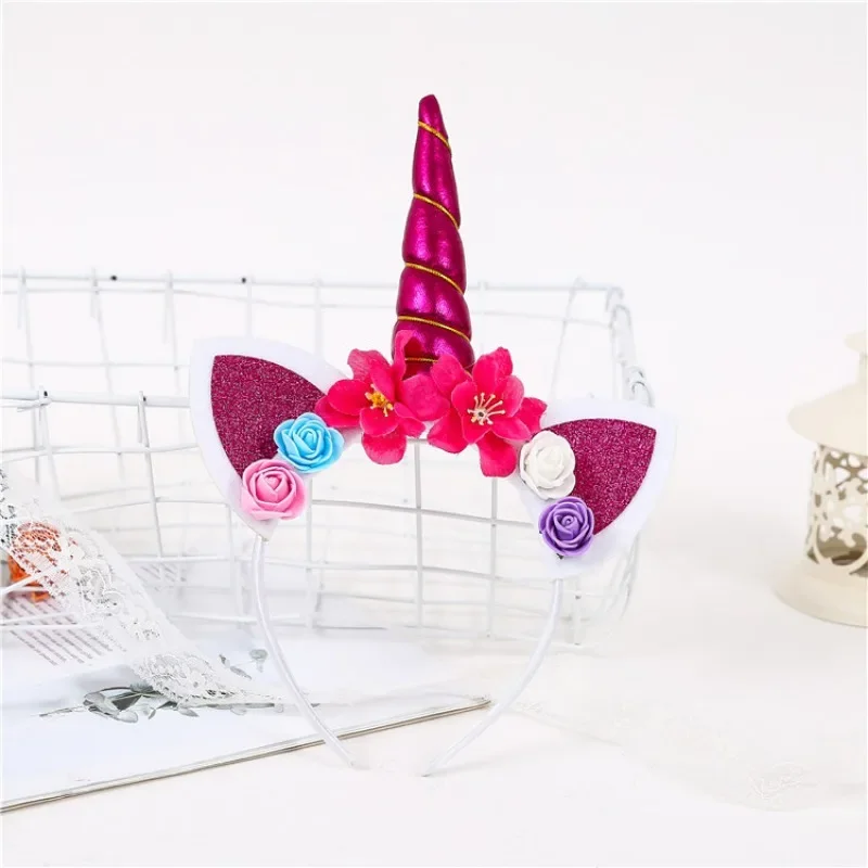 Kids Princess Headband Glitter Ears Hairband Rainbow Horn Headwear Christmas Party Hair Accessories Birthday Gift DIY1pc