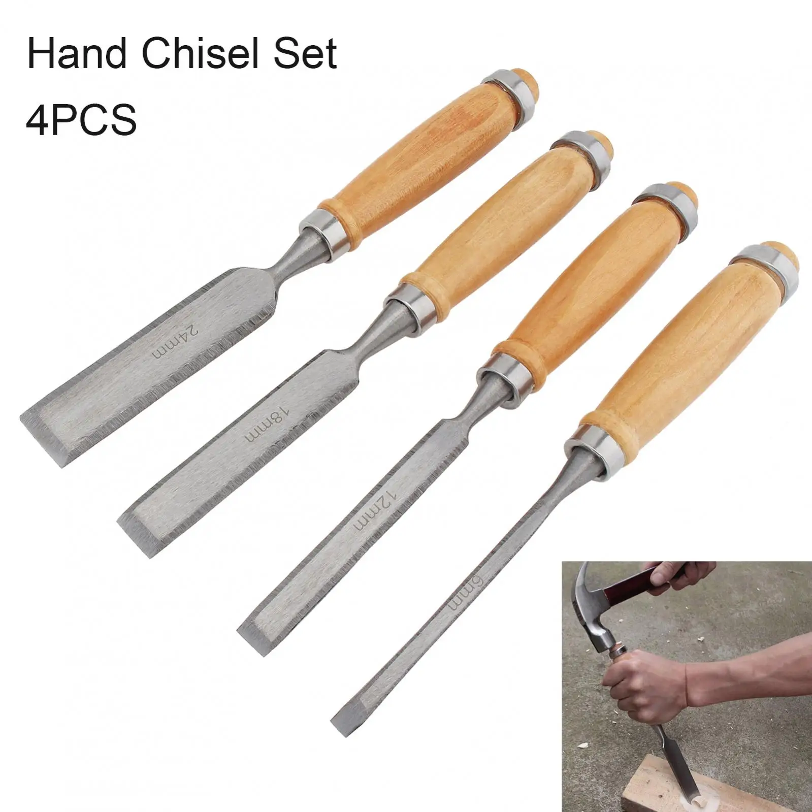 4pcs Flat Shovel Woodworking Chisel Kit Wood Carpenter Carving Chisels