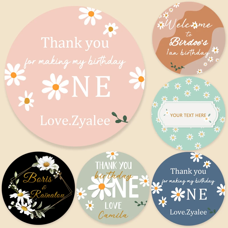 

Round Cartoon Customized Stickers Kids Sweet Spring Small Daisy Flowers Birthday Party Baby Shower Handmade Gift Decor Labels
