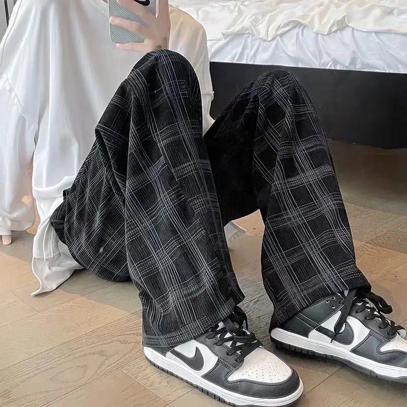 Corduroy Vintage Plaid Pants Men Streetwear Wide leg Baggy Pants Harajuku Fashion Mens Clothing Techwear Casual New