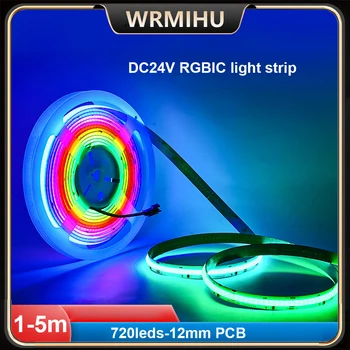 RGB IC 유연한 눈부심 방지 깜박임 방지, 프로그래밍 가능한 지능형 픽셀 COB 장식 조명, 고밀도 12mm PCB, 720LED/m, DC24V