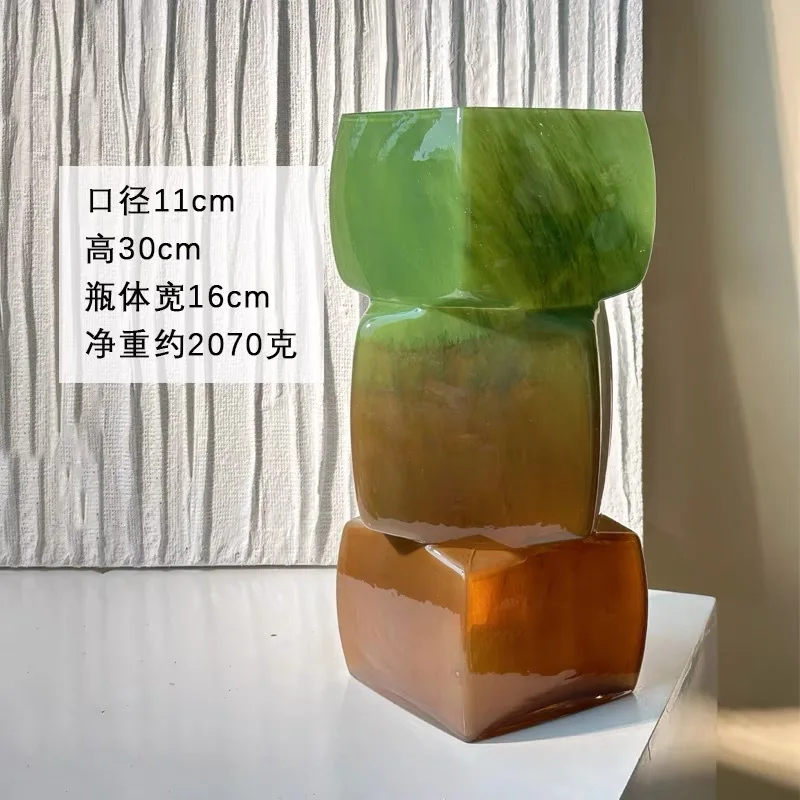 Description Picture 4 of itemGlass Vase Geometric Square Stacking Marbling Gradient Flower Vase Floral Arrangement Accessories Terrarium Flower Pot