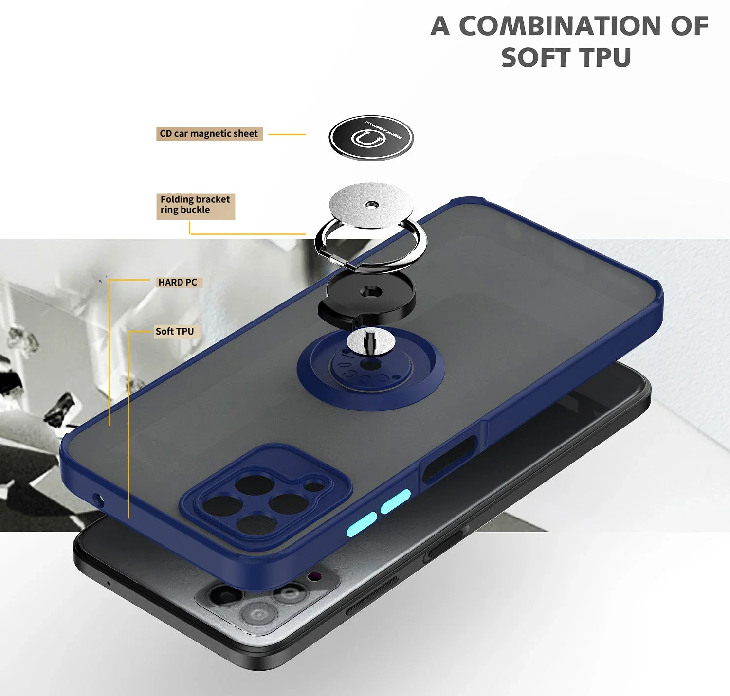 Armored Matte Case with Magnetic Ring Holder and Stand - Shockproof Protection Cover