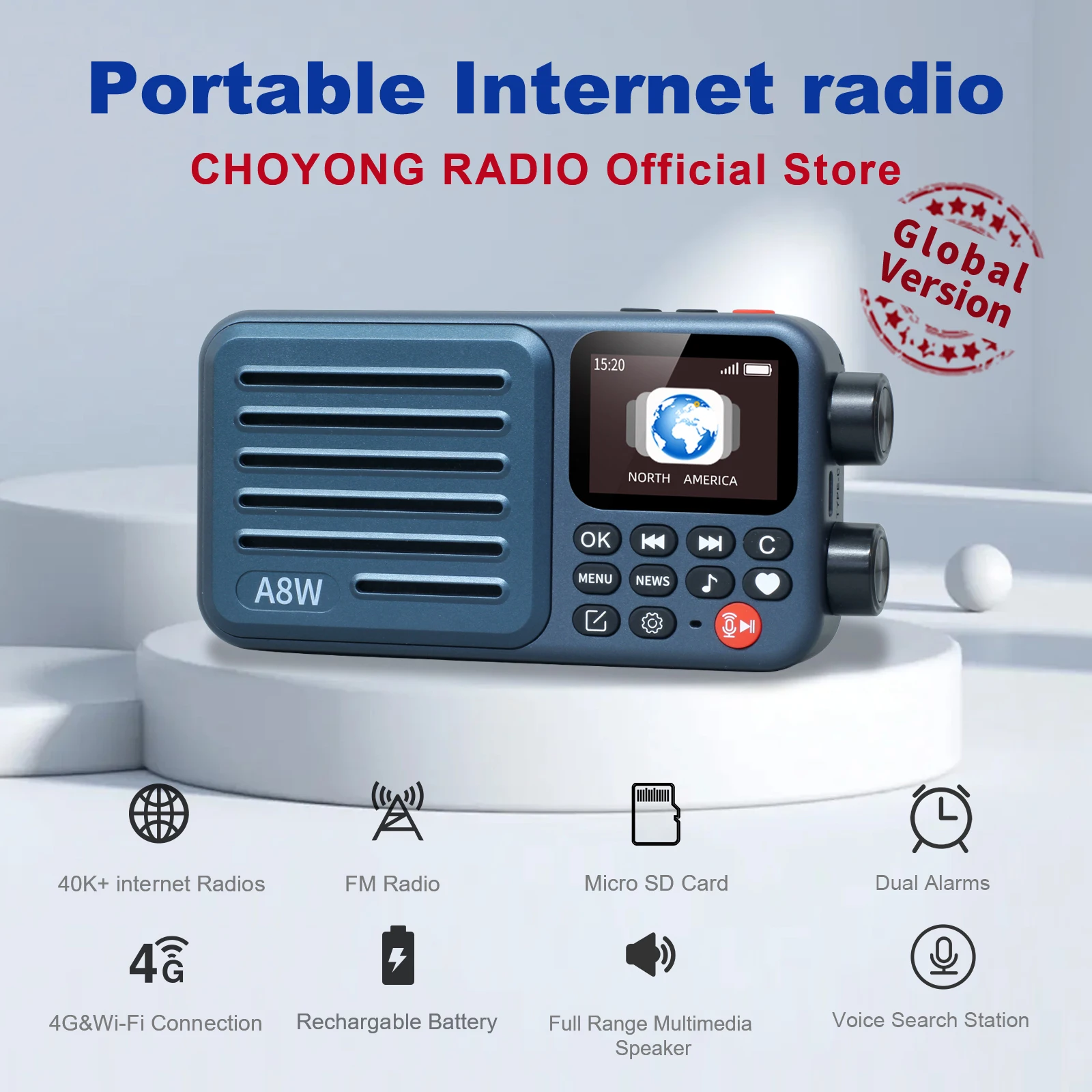 Portable Radio Choyong A8W Global Version with WIFI&4G FM Micro-SD Card All World Digital pocket radio portable radio