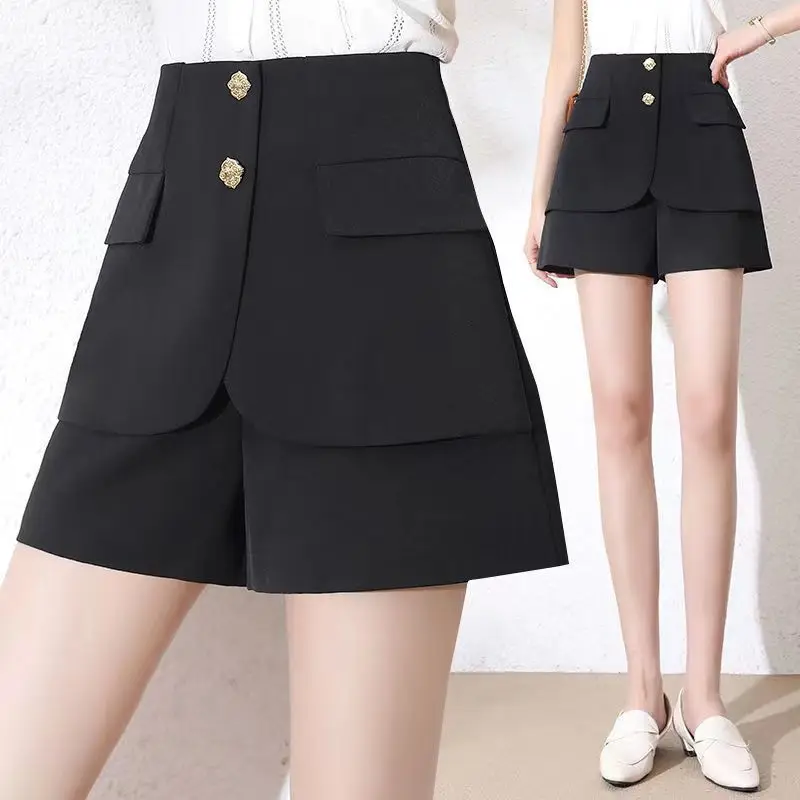 Fashion Women Summer Solid Korean Shorts Office Lady Elegant New High Waist Versatile Streetwear Casual Wide Leg Short Pants 3XL