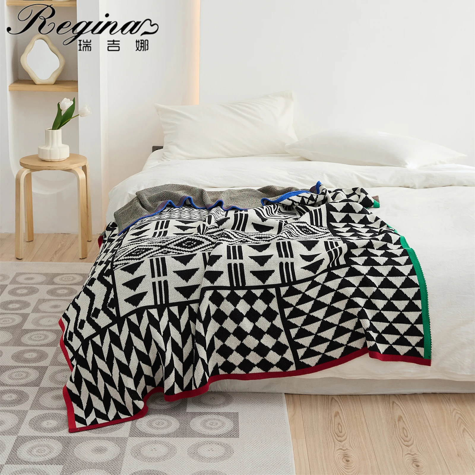 REGINA Various Geometric Patterns Blankets Elegant Black Gray Vivacious