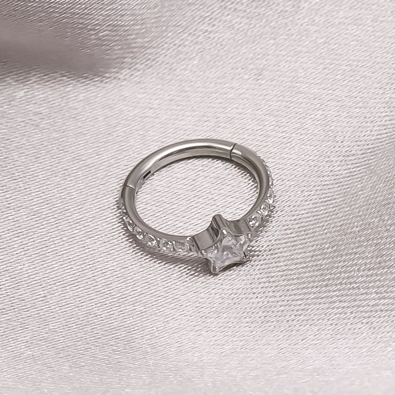 G23 Titanium Nose Piercing Hoop Septum Clicker With Zircon Stone Ear Cartilage Daith Helix Conch Earrings 16G Piercing Jewelry