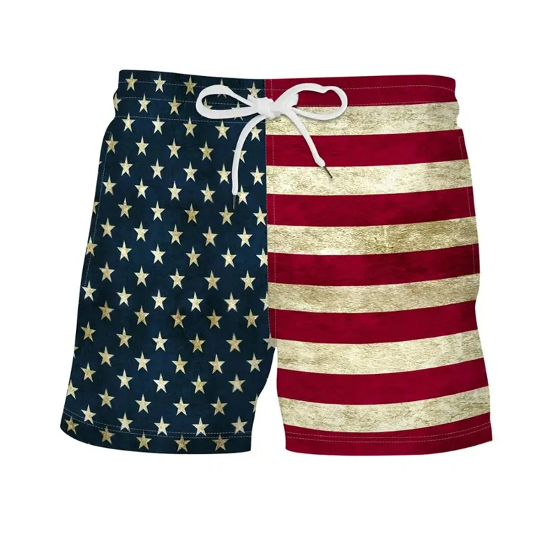 Retro 3D Flag Graphic Shorts Mens Swimming Trunks Summer Hawaii Casual Surfing Board Short Pants Students Back To School Clothes 3