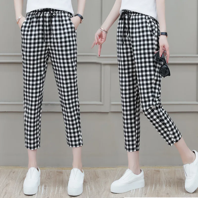 2024 Summer Dot Pattern Women New Large Size Wave Point Striped Appear Thin Cropped Pants Chiffon Elastic Waist Affordable Pants