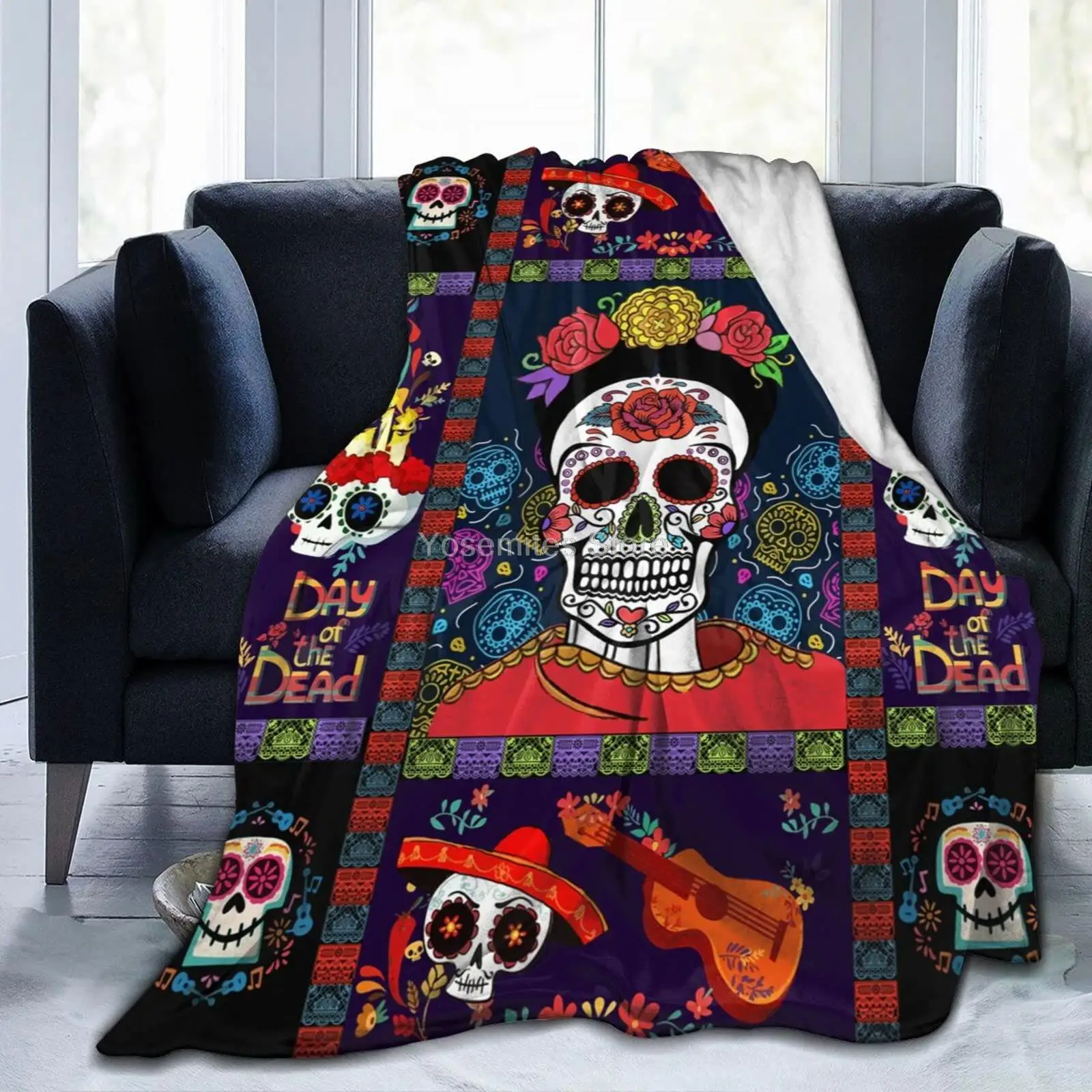 

Rose Sugar Skull Day of The Dead Soft Throw Blanket for Women Men Kid Lightweight Fleece Blanket for Couch