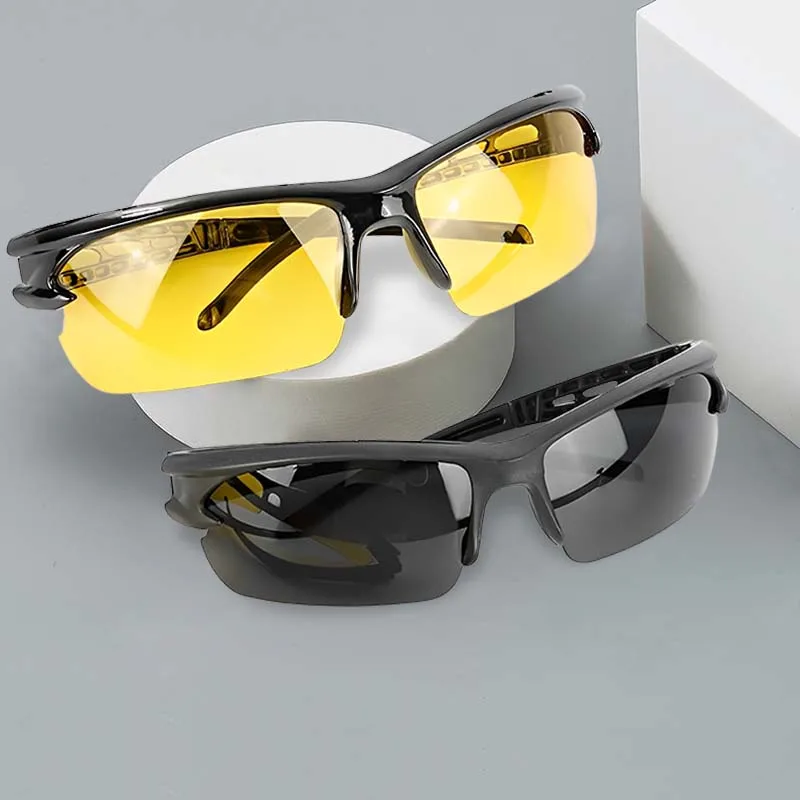 Night Glasses Men Anti-Glare Sunglasses Outdoor Bike Race HD Cycling Yellow Eyewear Male Night Vision Driving Goggle with Case