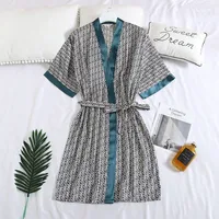2024 new style Silk thin summer nightgown for men ice silk spring and autumn short-sleeved bathrobe printed pajamas for men 3