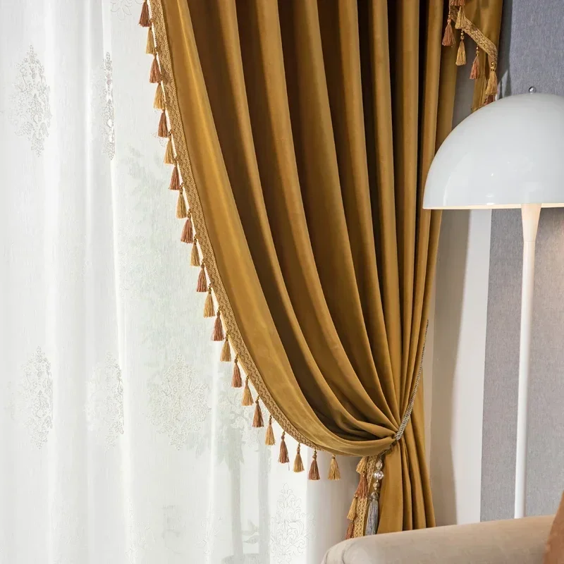 European Luxury Curtain for Living Room Bedroom Velvet Valance Window Curtains High Shading Drapes Custom Solid Color