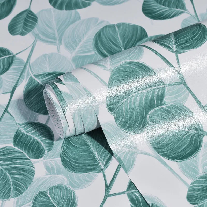 Green Leaf Contact Paper Self Adhesive Bedroom Wall Decor Furniture Cabinets Renovation Sticker Retro Wallpapers Home Decor wallpapers waterproof floor stickers self adhesive marble kitchen wall sticker house renovation wall ground contact paper decor