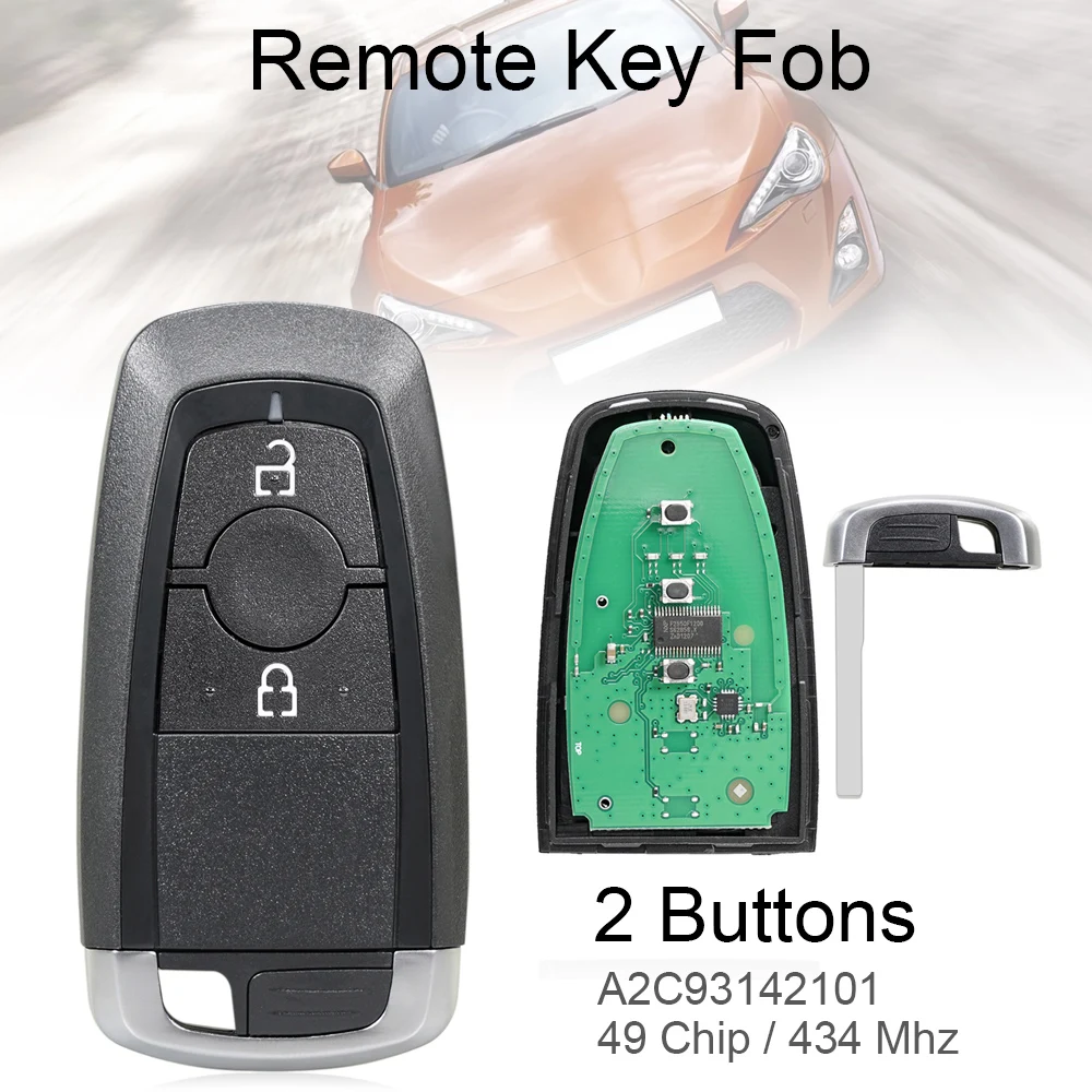 434MHz 2 Buttons Keyless Smart Remote Car Key Fob with 49Chip