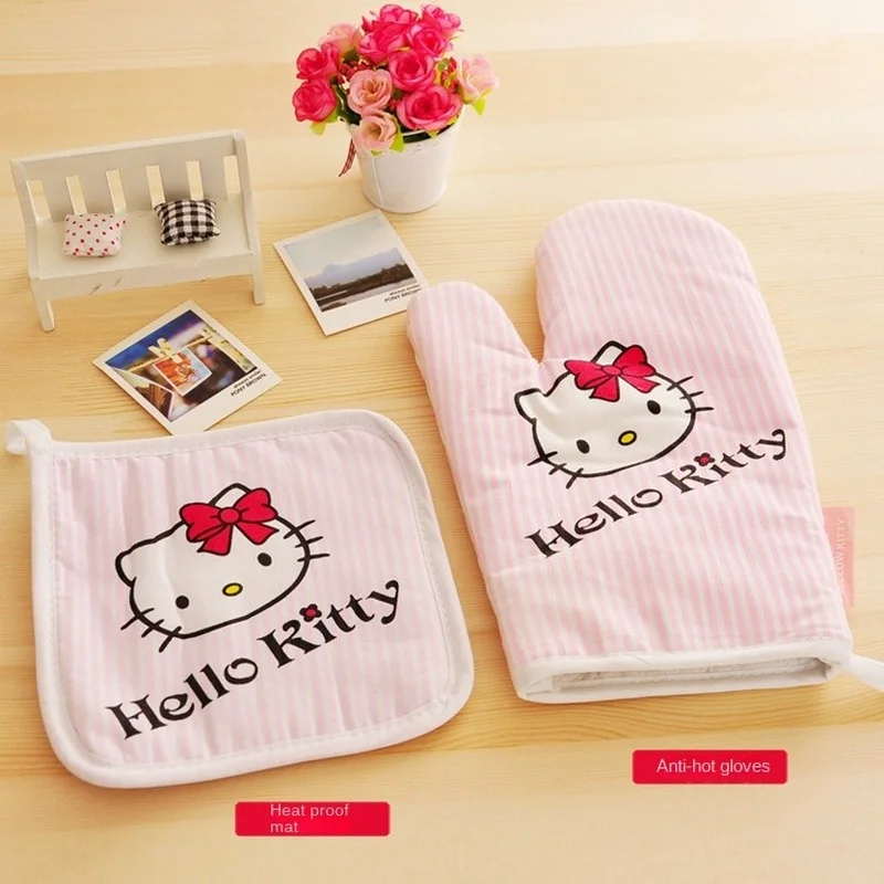 Hello Kitty Anti-scalding Oven Baking Gloves Mitts Kitchen Gloves Tray Dish Bowl Holder Baking Insulation Pads Hand Clip