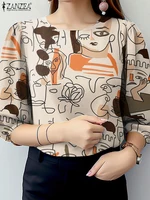 Summer Stylish Printed Blouses 2025 ZANZEA Women Shirt Casual O Neck 3/4 Sleeve Work Blusas Female Holiday Tops Tunic Oversize