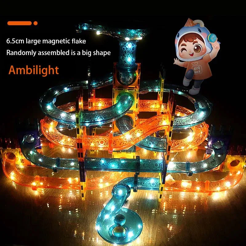 LED Magnetic Blocks Track Building Brick Bead Ball Children Toys Construction Competition Running Pipeline magnetic building blocks,magnetic assembly toy