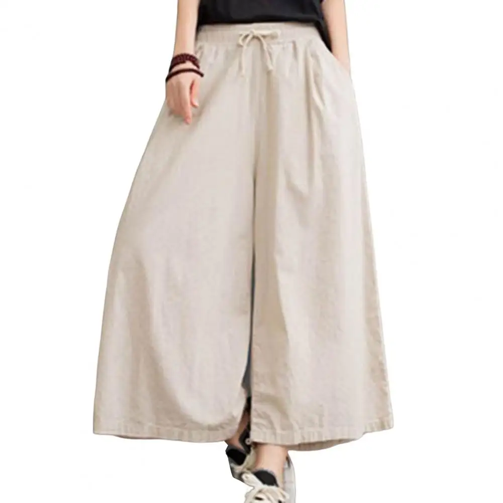 Summer Thin Wide Leg Pant Woman 2022 Elastic Waistband Drawstring Slant Pockets Casual Straight Cropped Trousers Streetwear tote 100% cotton straight skinny mid waist slant twist stitch loose casual jeans 2022 summer new free shipping