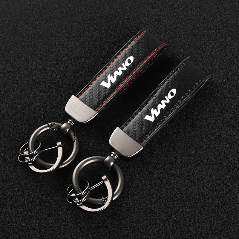 

Leather Carbon Fiber Car Rings Keychain Zinc Alloy Keyrings For Mercedes Benz Viano WITH LOGO Car Accessories