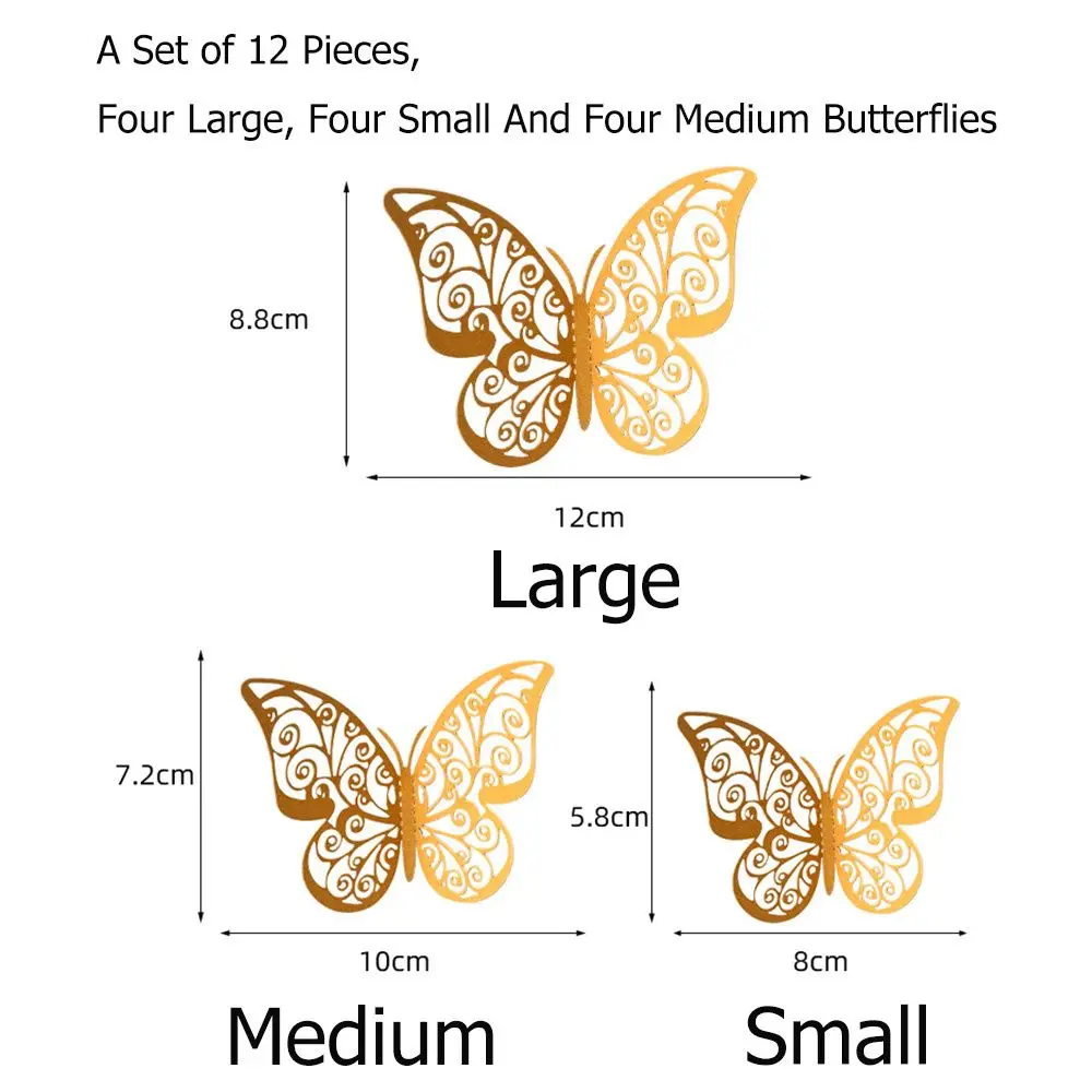12PCS 3D Butterfly Wall Decals Stickers Hollow Butterflies Decal Butterflies Wall Art Decor For Wedding Party Home Decor