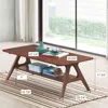 Mid-Century Modern Wood Coffee Table with Shelf Rectangular Table 2