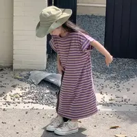 Robe d'été pour filles de 1 à 12 ans, jupe décontractée coréenne, jupe trapèze rayée, T-shirt pour enfants 3