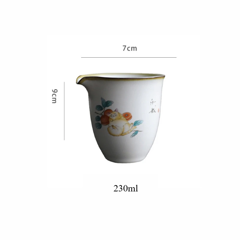 1pcs Chinese Handmade Ceramic Fair Cup Cha Hai Hand Painted Teacup 230ml HouseholdWhite Porcelain Tea Set Accessories Teaware