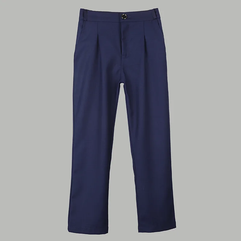 Children Plaid Pants Spring Autumn Boy Performance Long Pants Student Piano Dress Semi Elastic Waist Burgundy Trousers