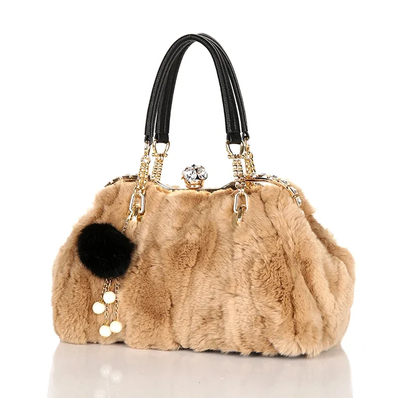 

Rex Rabbit Fur Women's Bag 2022 Autumn And Winter New Female Fur Handbag Thickened Real Fur Shoulder Bag Furry Messenger Bags