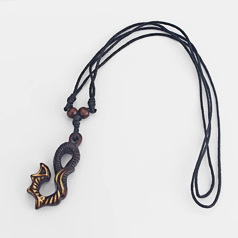 12pcs/lot Hawaii Surfer Carving Hook Pendant Necklace Ethnic Tribal Faux Yak Bone Resin Charms Necklaces Fashion Jewelry Choker