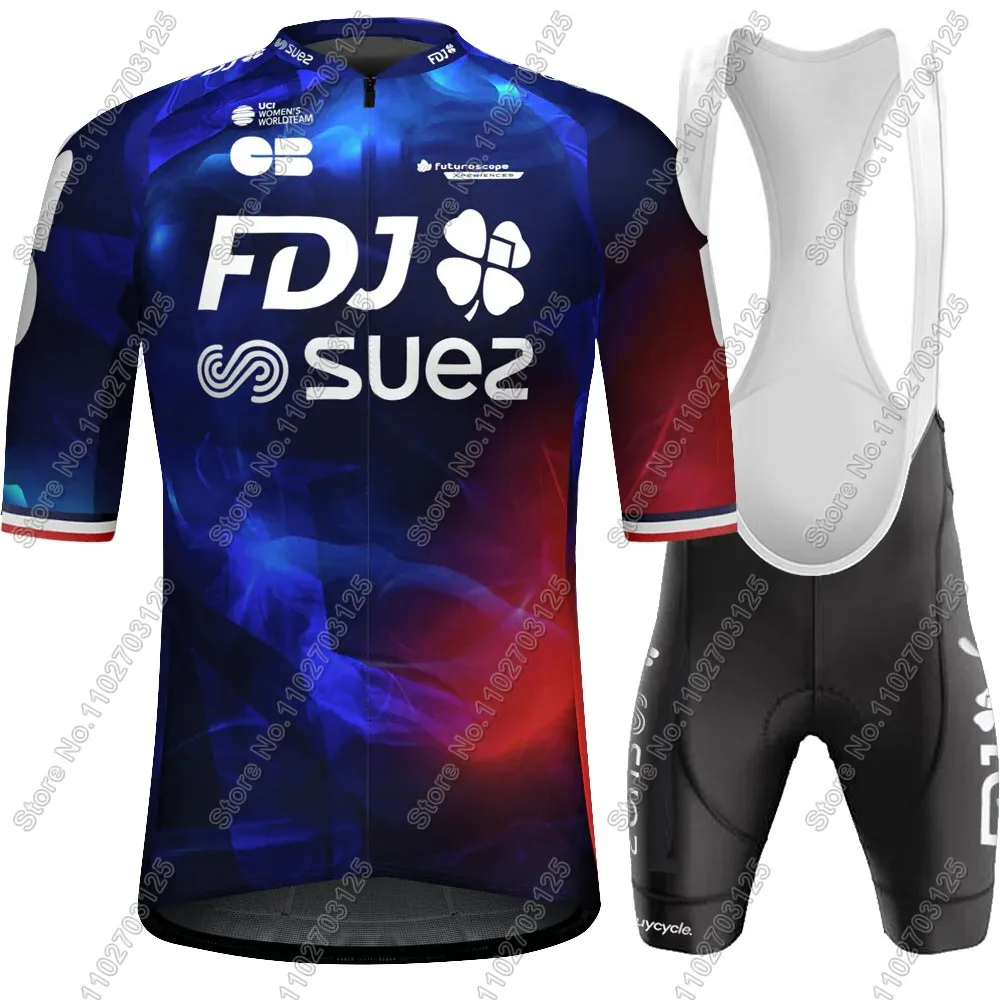 FDJ SUEZ Team Cycling Jersey Set Unisex France Clothing Men Women Short Sleeve Kit Road Bike Shirt Suit Bicycle Bib Short cycling jersey cycling shirt cycling suit cycling jersey set