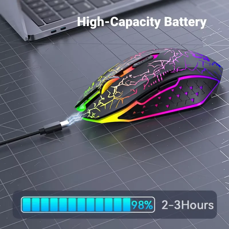 2.4GHz Bluetooth Wireless Mouse Rechargeable RGB Backlight Mice 1600 DPI Ergonomic Design Gaming Mouse for PC Laptop Macbook