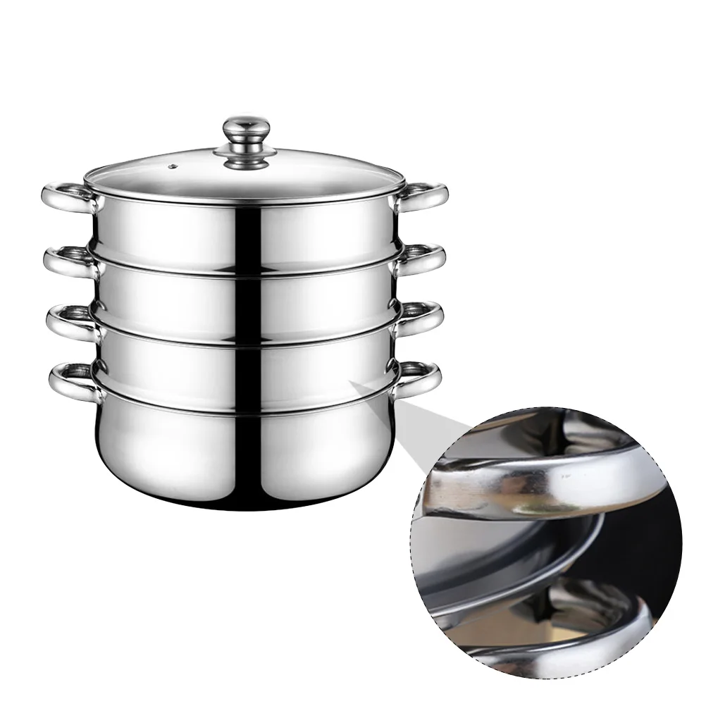 Steaming Cooker Set Stainless Steel Steam Pot Steamer Cooking Soup Cookware Stock Vegetable Set Layer Steamers Pots Stockpot Tier Lid
