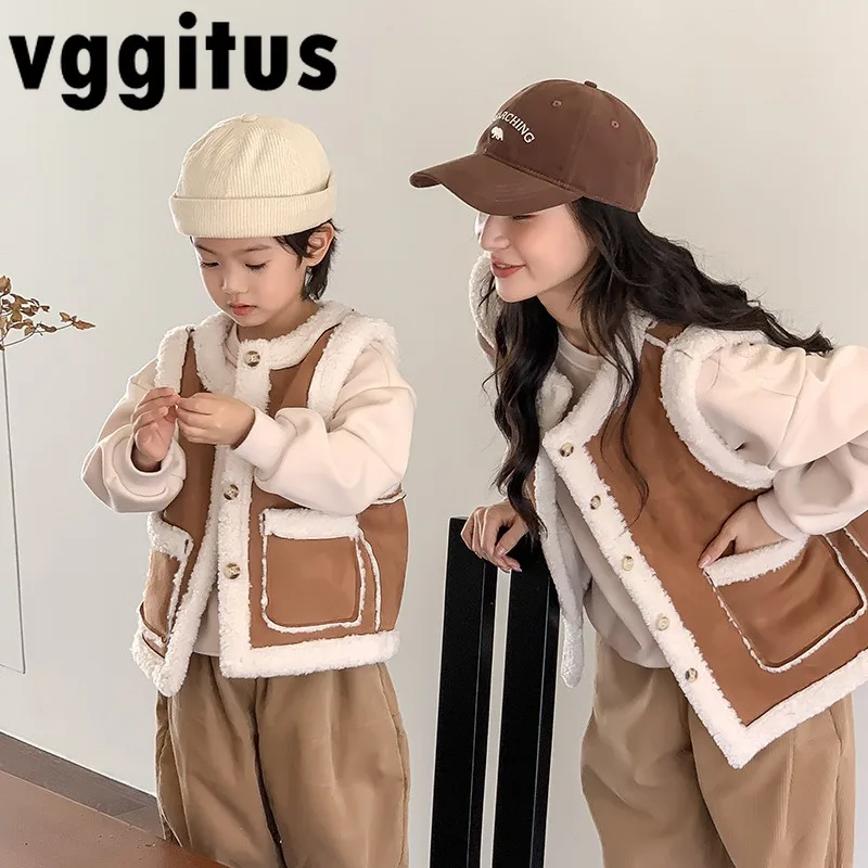 

Korean Style New Winter Family Matching Waistcoat Double-sided Lamb Wool Thick Parent-child Sleeveless Mother Daughter Vest H033