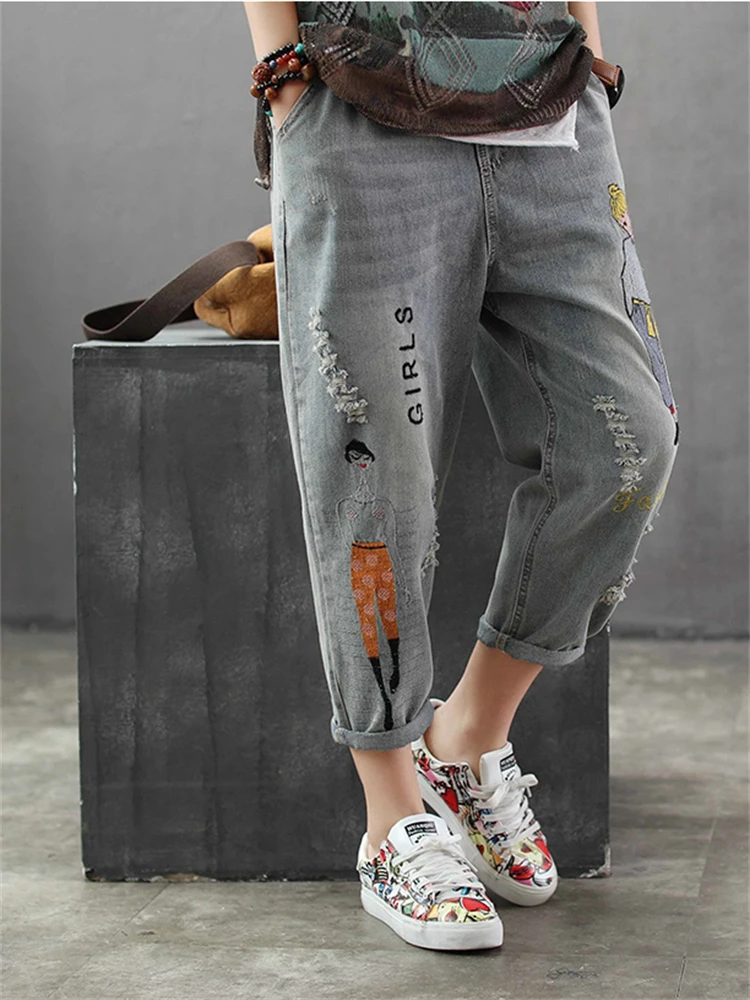 Stylish New Women Hole Patchwork Casual Denim Jeans Pants Bottom Trousers