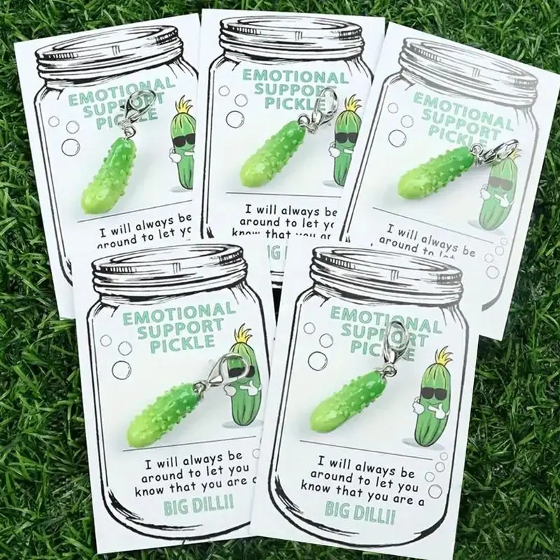 Funny Pickle Keychain Emotional Support Resin Lucky Cucumber Keyring Bag Pendant Miniature Food Pickle Keyring Decoration With 3