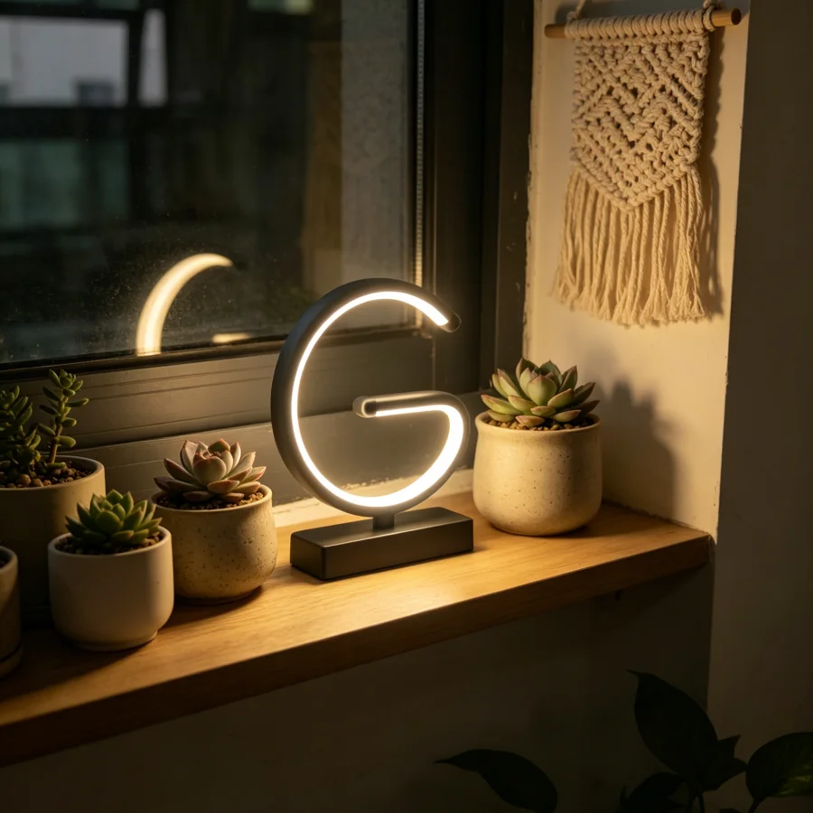 1Pc 미니멀리스트 문자 G LED 네온 테이블 램프, 디밍이 가능한 따뜻한 주변 조명, 침실, 거실용 USB 전원 장식 램프