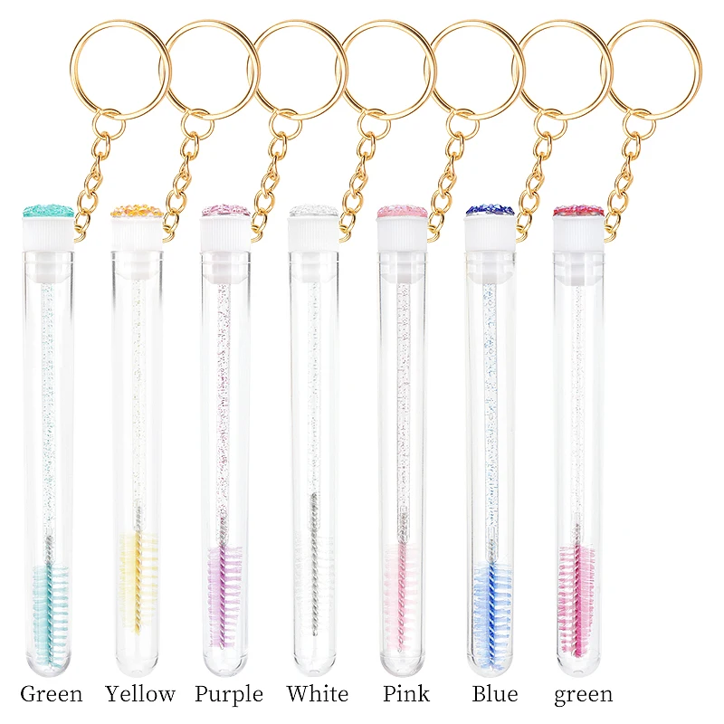 10/20pcs 튜브 속눈썹 브러쉬 크리스탈 래쉬 마스카라 완드 골드 키 체인 눈썹 빗 스풀 컨테이너 속눈썹 브러쉬 메이크업 도구
