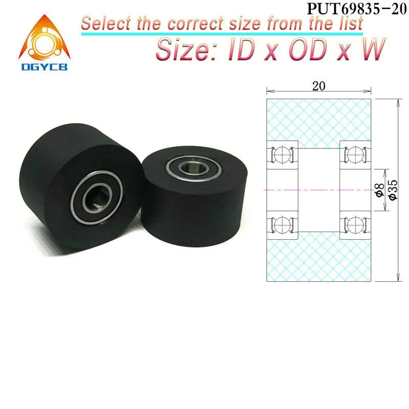 폴리우레탄 베어링 PUT69830-50 샤프트 구멍 PU 코팅 롤러, 고무 플랫 도르래 휠, 30mm 직경 8mm, 8x30x50, 1 개