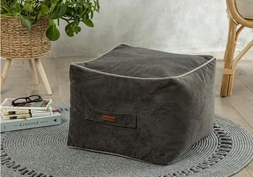 

Pouffe, Comfortable Cube Foot Stool, Soft Velvet Bean Bag, Home Decor Footstool Extra Seating for Living Room, Bedroom, Casha, 4