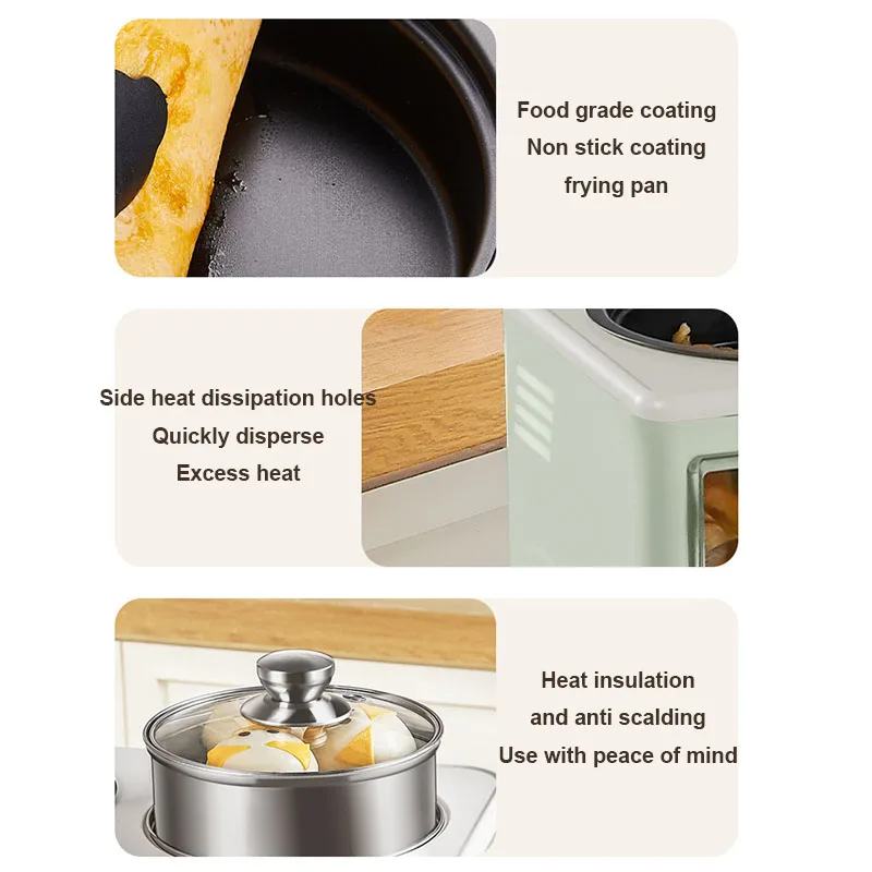 Household  Electric 3 in 1 Breakfast Machine Bread Toaster Oven Omelette Frying Pan Hot Pot Boiler Food Steamer Pasta Cooker EU 6