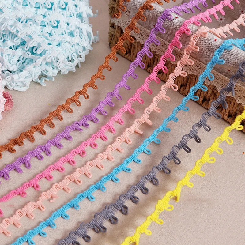 Description Picture 3 of itemElastic Lace Ribbon Black White Color Button Loops DIY Multicolor Handmade Lace Trimming for Clothes Sewing Rubber Band 20yards