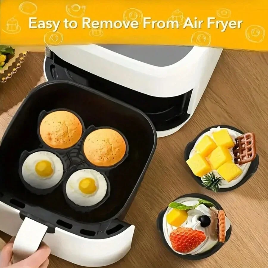 Description Picture 5 of item4 Pcs Ramekins For Air Fryer Silicone Large Muffin Cases Nonstick Egg Poacher Silicone Mould Bakeware Easy Release Ramekins Baki
