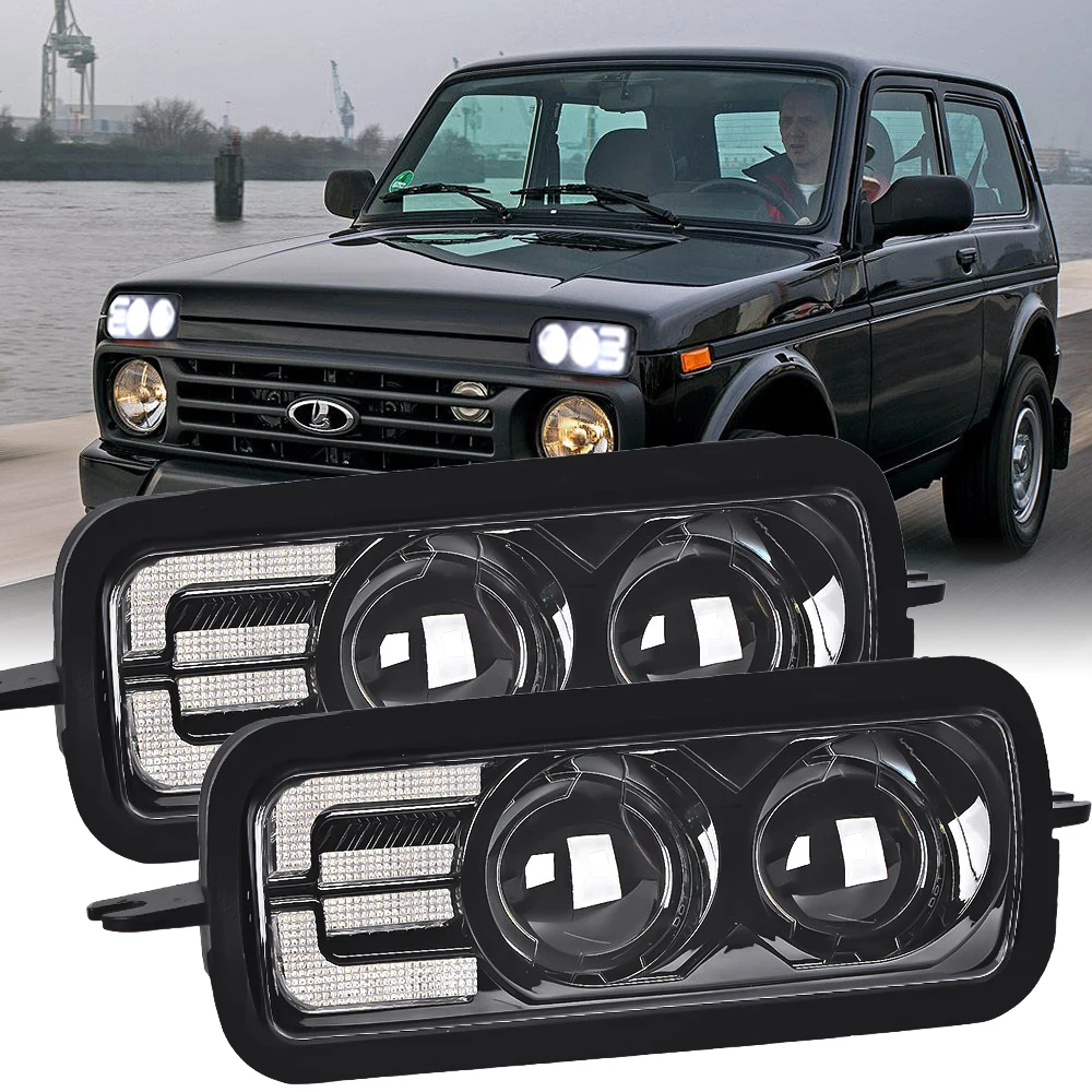 12v Led Headlight For Lada Niva 4x4 1995+ Daytime Running Lights Turn Signal Lad