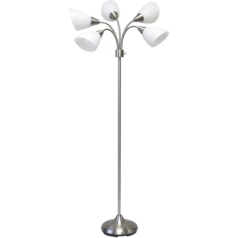 

Simplee Adesso Five Light Floor Lamp, Brushed Steel, White Frosted Plastic Shade
