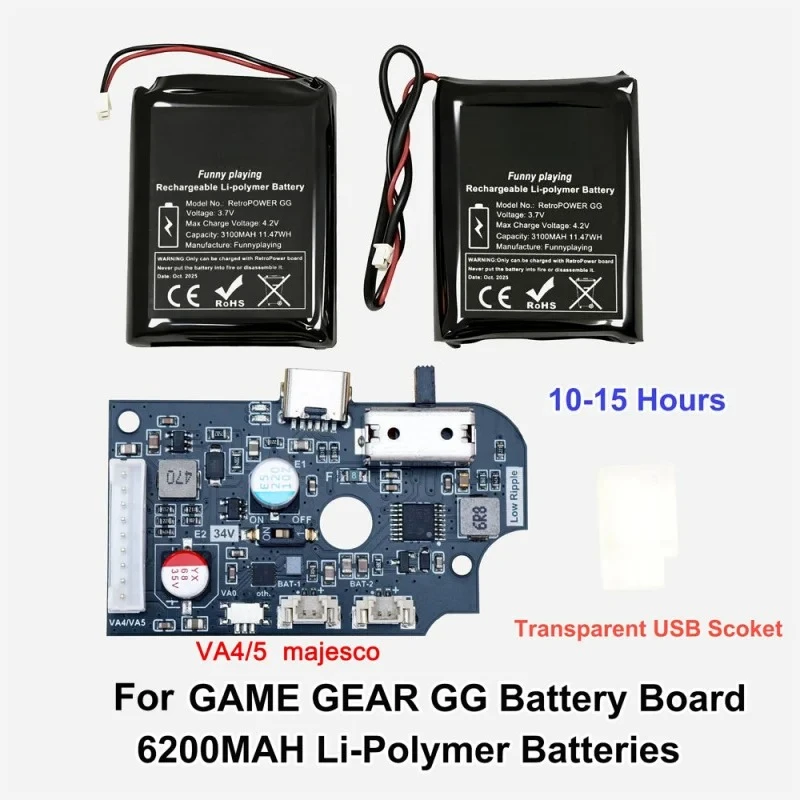 For SEGA Game Gear GG VA0/1/2 VA4/5 Console 6200mAh High Capacity Li-ion Battery