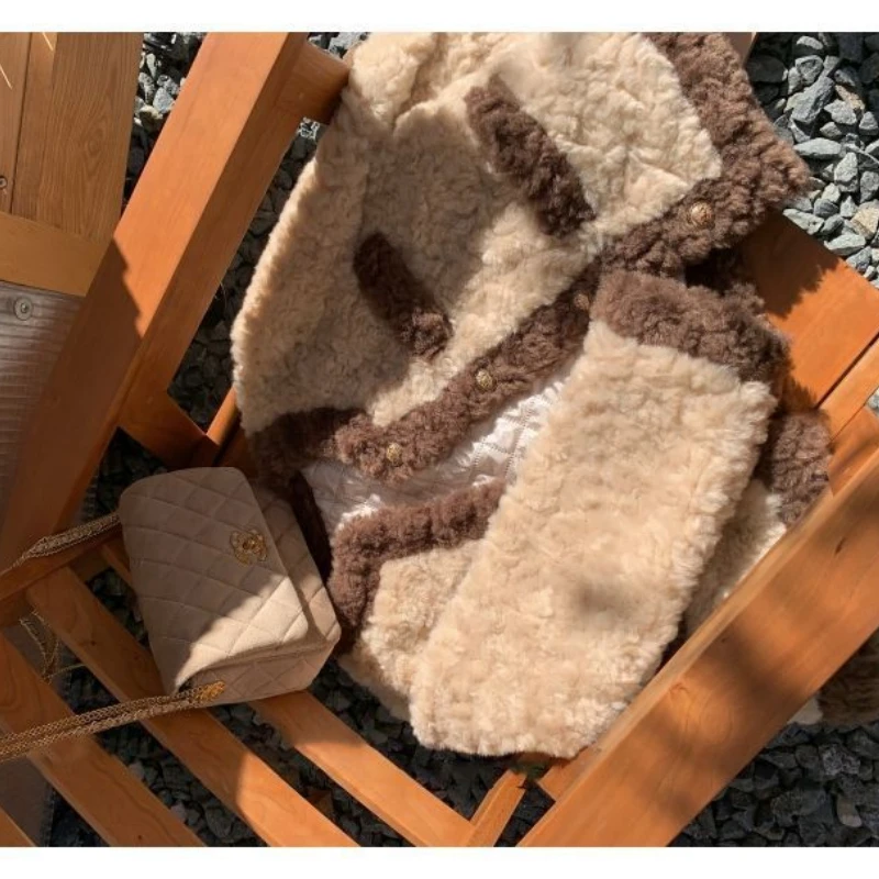 Faux Lamb Wool Short Coat Women Streetwear O-neck Single-breasted Warm Jacket Faux Fur Coat Jacket Thick Long Sleeve Korean Chic